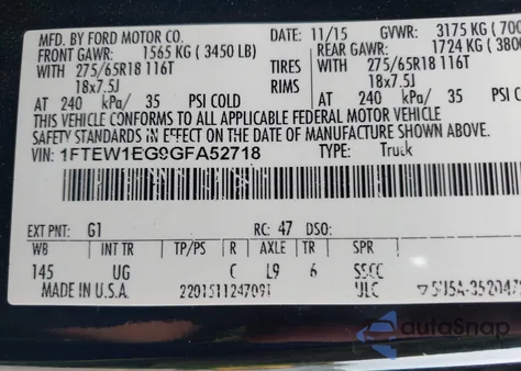 2016 Ford F-150 Xlt from USA, damaged, VIN 1FTEW1EG9GFA52718